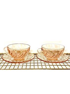 Arcoroc France Rosaline Swirl Set of 2 Pink Cup and Saucer